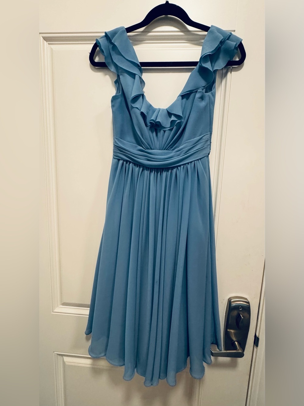 Wtoo Sky Blue Ruffled V-Neck Chiffon Midi Dress